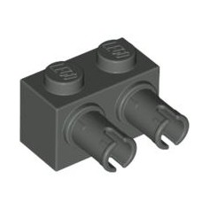 LEGO® DÍLY kostka 1x2 s horiz. výstupkem dvojitým, tmavě šedá (30526)