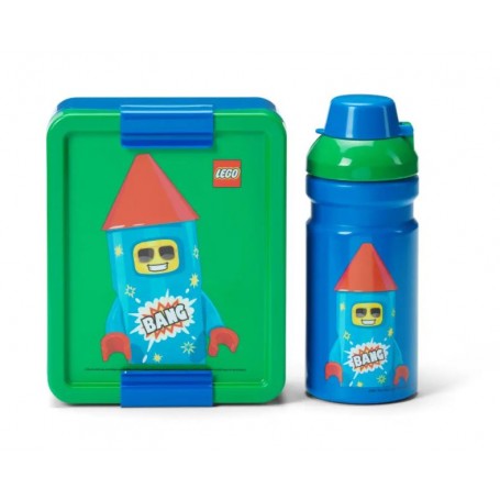 LEGO® Minifigures Set Láhev na pití a svačinový box - Chlapík s ohňostrojem